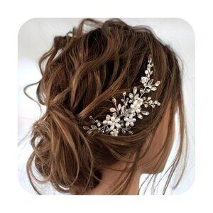 🆕Women Silver Bride Wedding Hair Pearl Flower Hair Piece Bridal Hair Comb